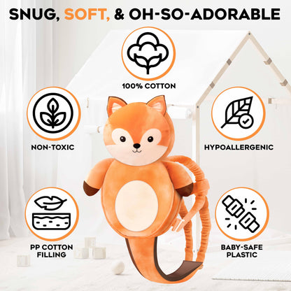 100% Cotton Non-Toxic Hypoallergenic Baby Backpack Head Protection Pillow, Full Head Coverage, Baby Head Pillow for Falling, Secure, Durable, Fox (Orange)