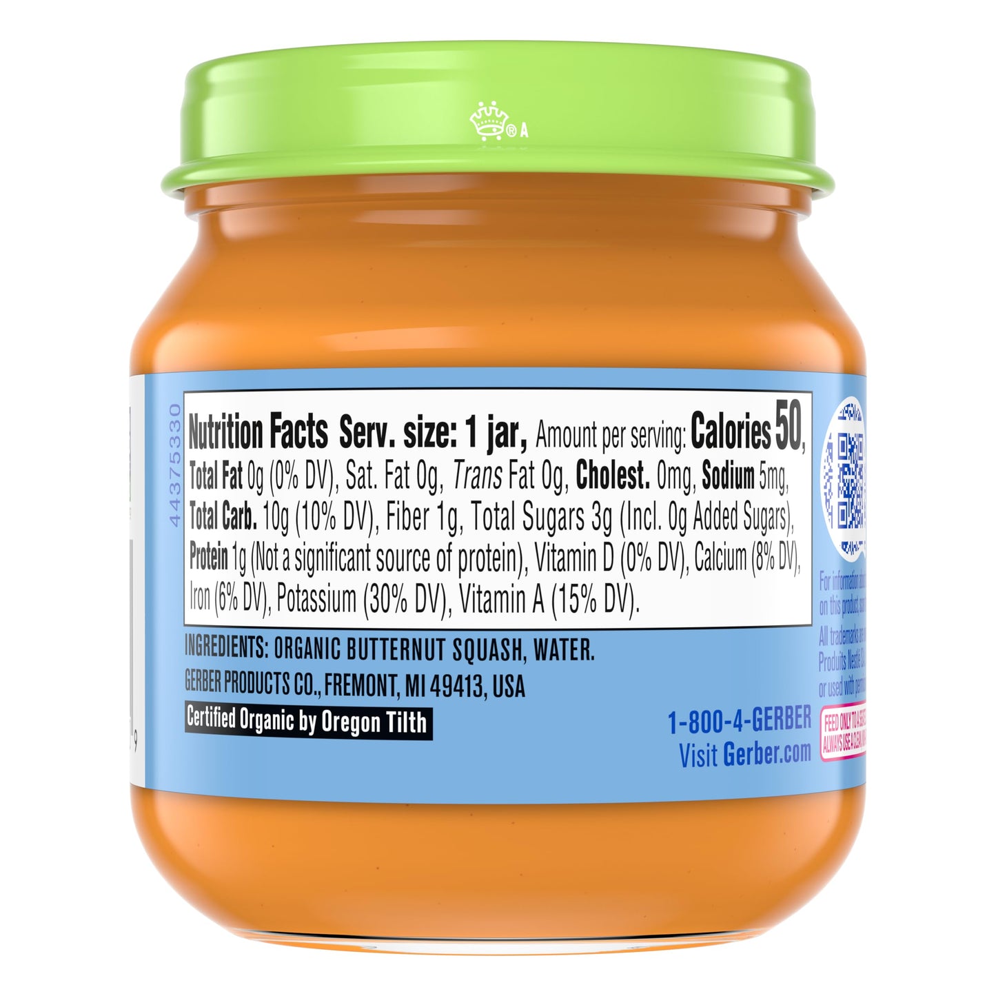 Gerber Stage 1 Baby Food, Organic Butternut Squash Jar, Baby Puree, Non-GMO, Vegetable, Puree Jars Glass, 10-pack