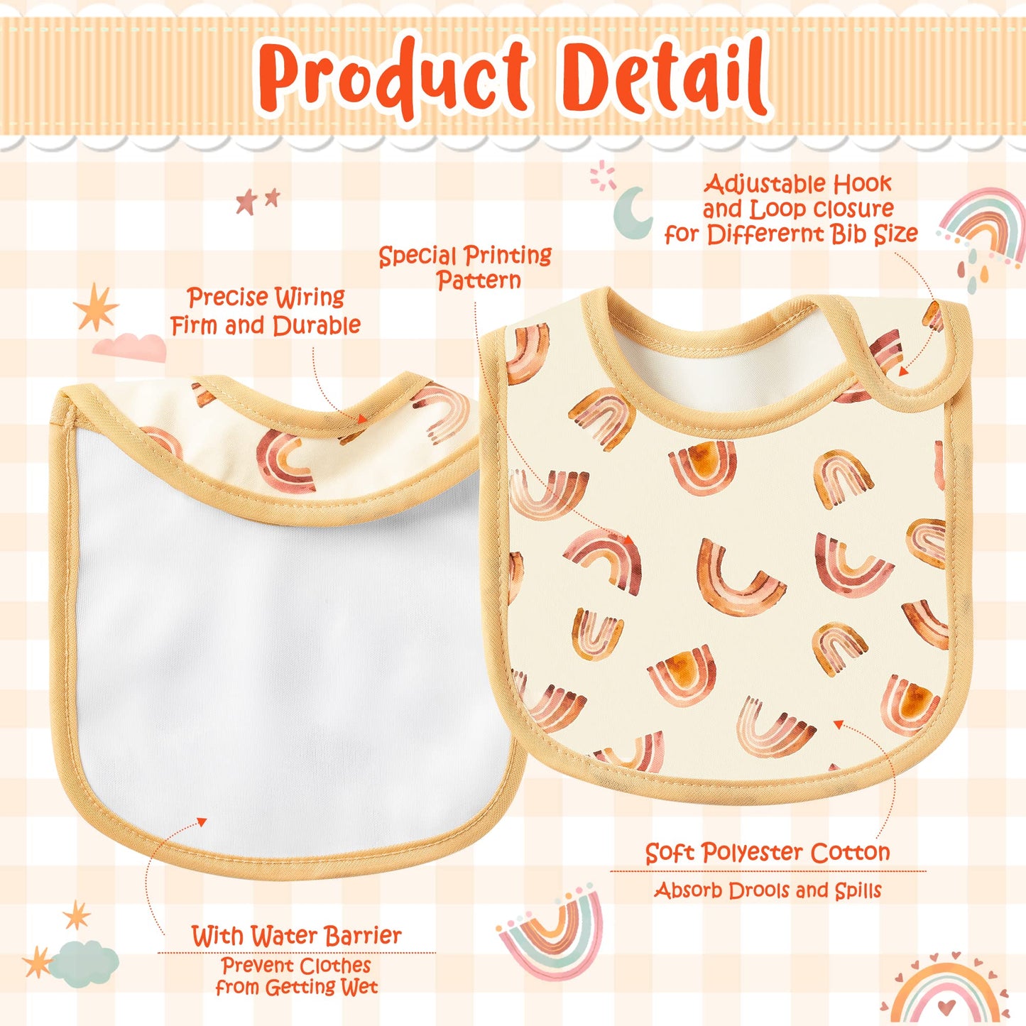7Pcs Cotton Waterproof Baby Bibs Hook Loop Closure Newborn Bib Keepsake Baby Gift for Drooling Feeding Eating