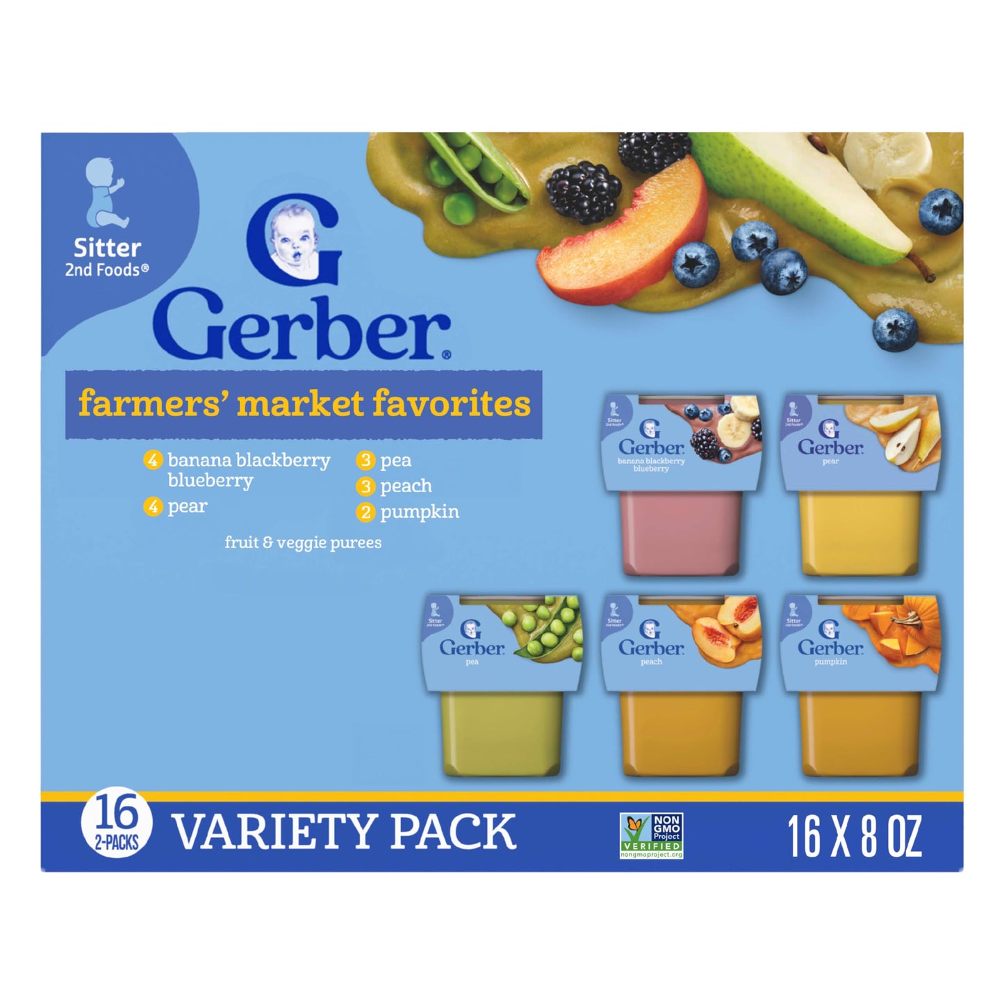 Gerber Stage 2 Baby Food, Super Blends Puree Tubs, No Added Colors or Flavors, Baby Puree, Variety 32-Pack