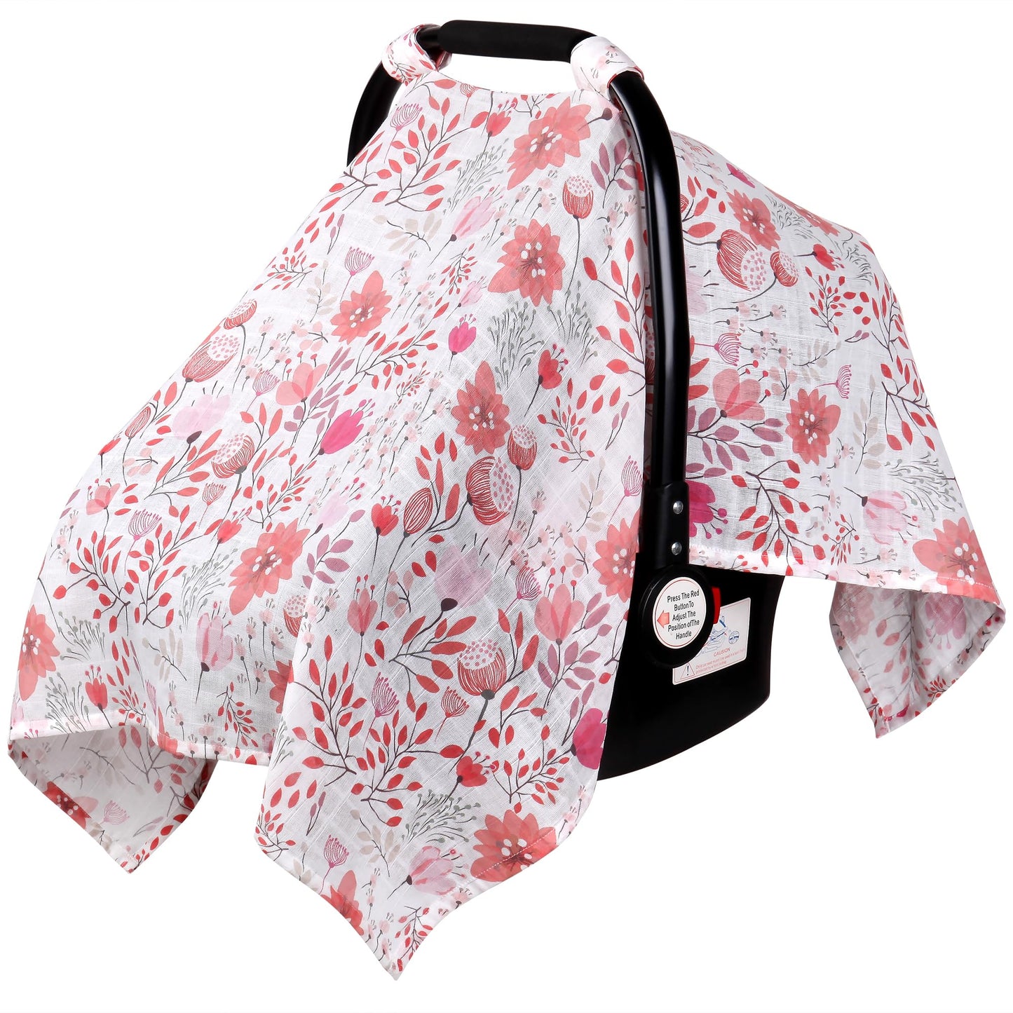 Rquite Car Seat Cover, Muslin Cotton Infant Car Seat Canopy, Breathable Baby Carrier Cover, Summer Stroller Sun Shade, Flower