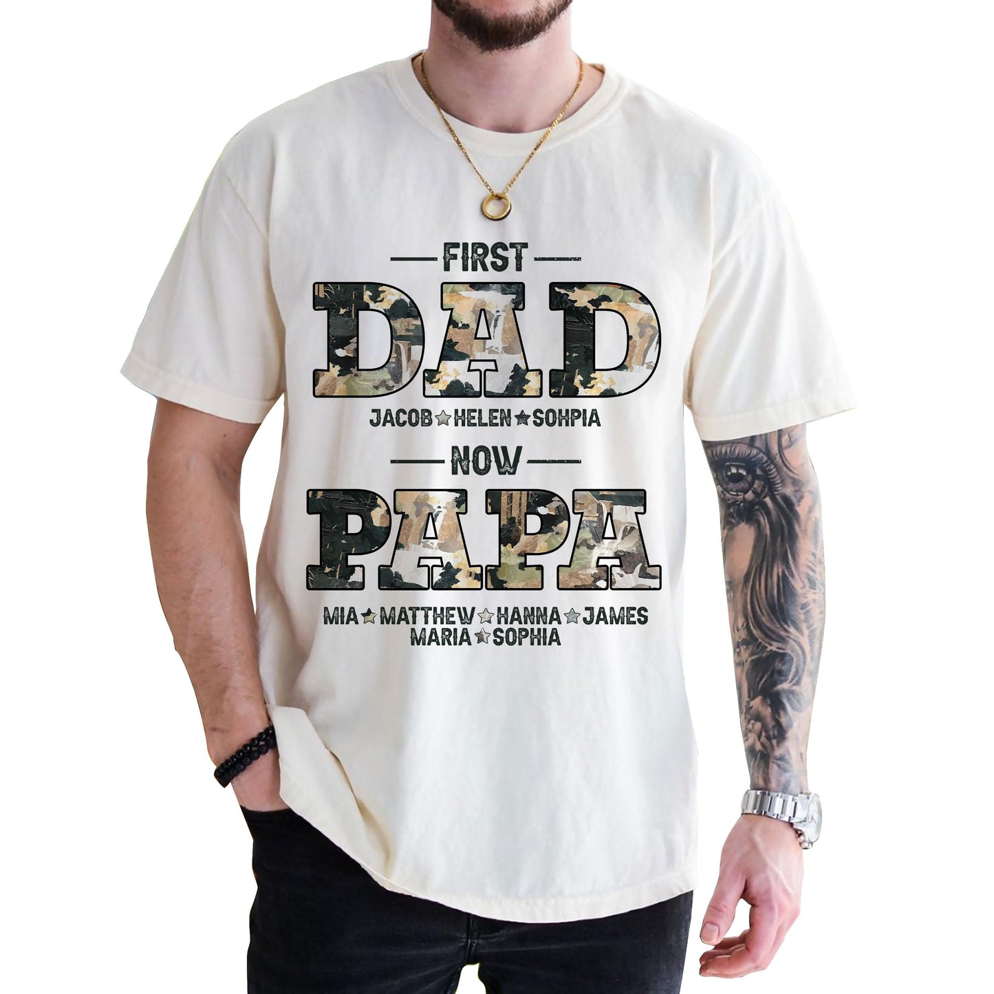 Personalized Fathers Day Shirts for Dad, Grandpa Shirt with Grandkids Names, Gifts for Dad Hunting Fishing