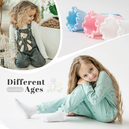 Baby Girls Ruffle Socks Toddler Girls Frilly Dress Crew Socks for 6-12 Months 1-3 Years 3-5 Years 6 Pack