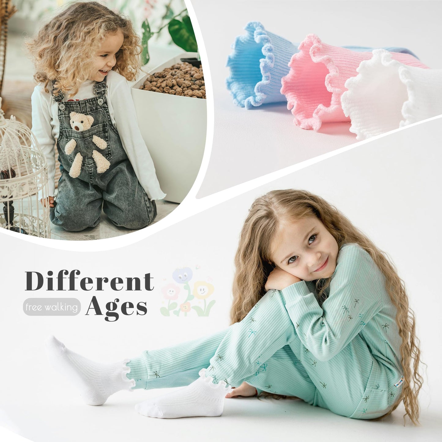 Baby Girls Ruffle Socks Toddler Girls Frilly Dress Crew Socks for 6-12 Months 1-3 Years 3-5 Years 6 Pack