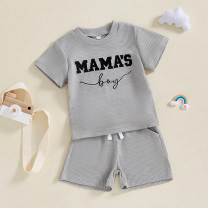Toddler Baby Boy Summer Clothes Embroidered Waffle Short Sleeve T-Shirts Elastic Shorts Newborn Infant Boy Outfits