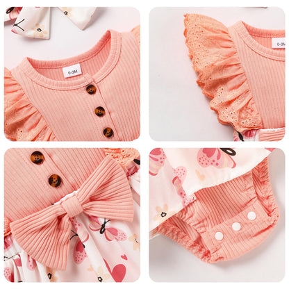 Sinhoon Baby Girl Clothes Newborn Ruffled Sleeveless Romper Floral Dreesy Bodysuit Heaedband 3pcs Baby Girl Summer Clothes