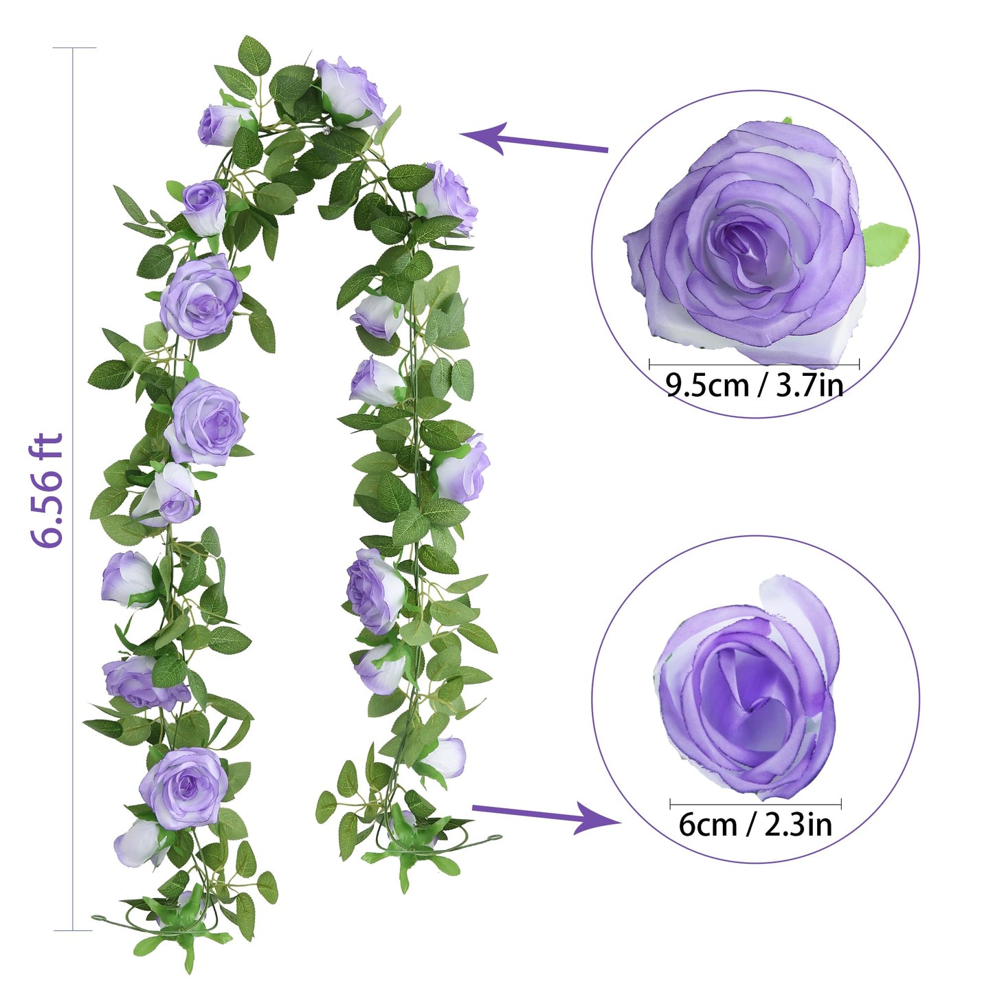 Felice Arts 2 Pack Pink Artificial Rose Garland Each 6.5FT Fake Rose Vine Hanging Floral Garland for Wedding Flowers Table Centerpiece Arrangement Baby Shower Decor