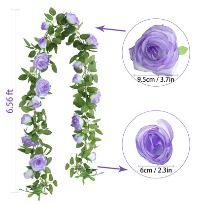 Felice Arts 2 Pack Pink Artificial Rose Garland Each 6.5FT Fake Rose Vine Hanging Floral Garland for Wedding Flowers Table Centerpiece Arrangement Baby Shower Decor