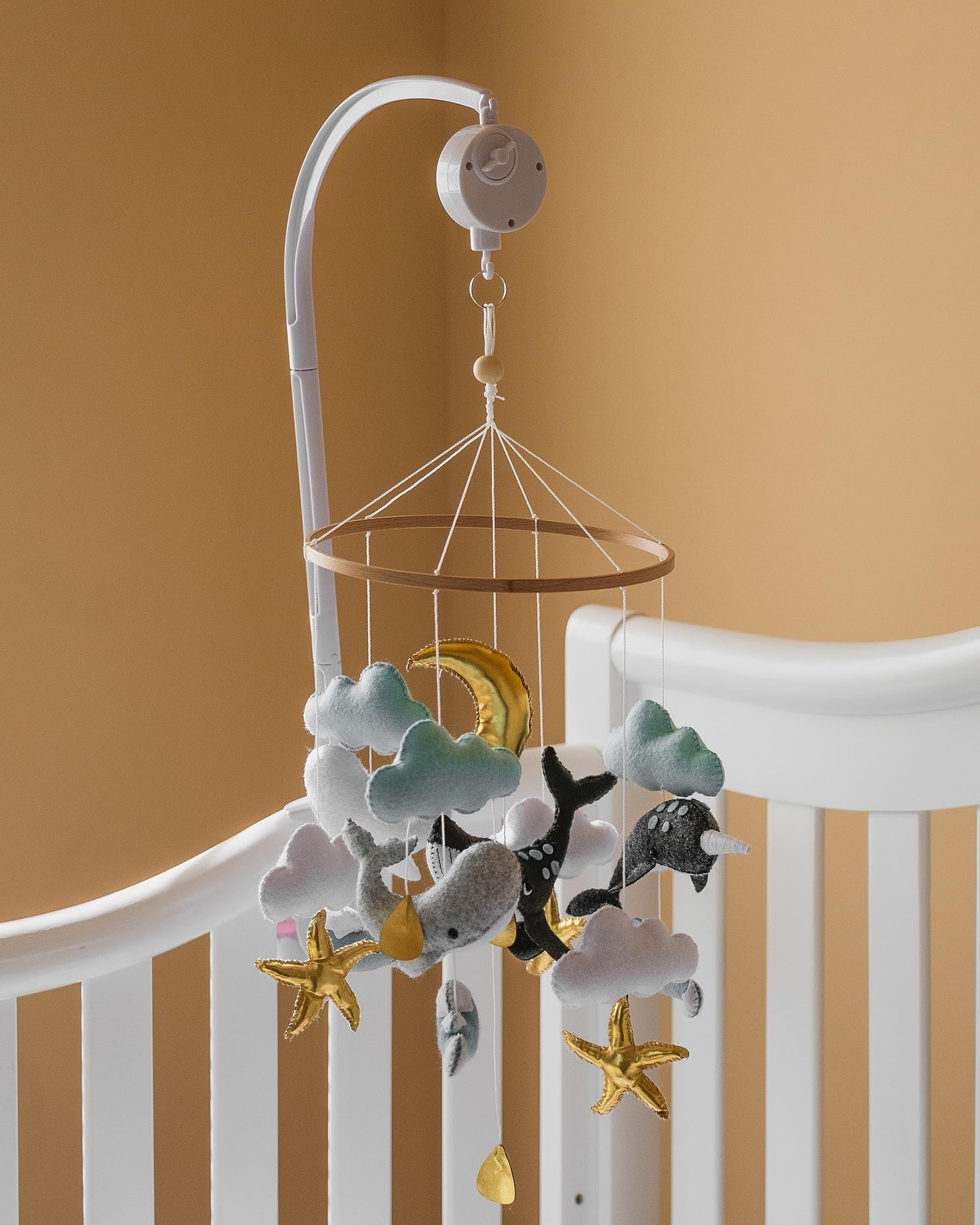 Girl Teddy Bear Mobile for Crib, Felt Ball Mobile Bear Crib Mobile Pink Bear Baby Shower, Gift Baby Nursery Decor Kids Mobile, Bear Stars Bird Mobile Mobile arm is NOT Included