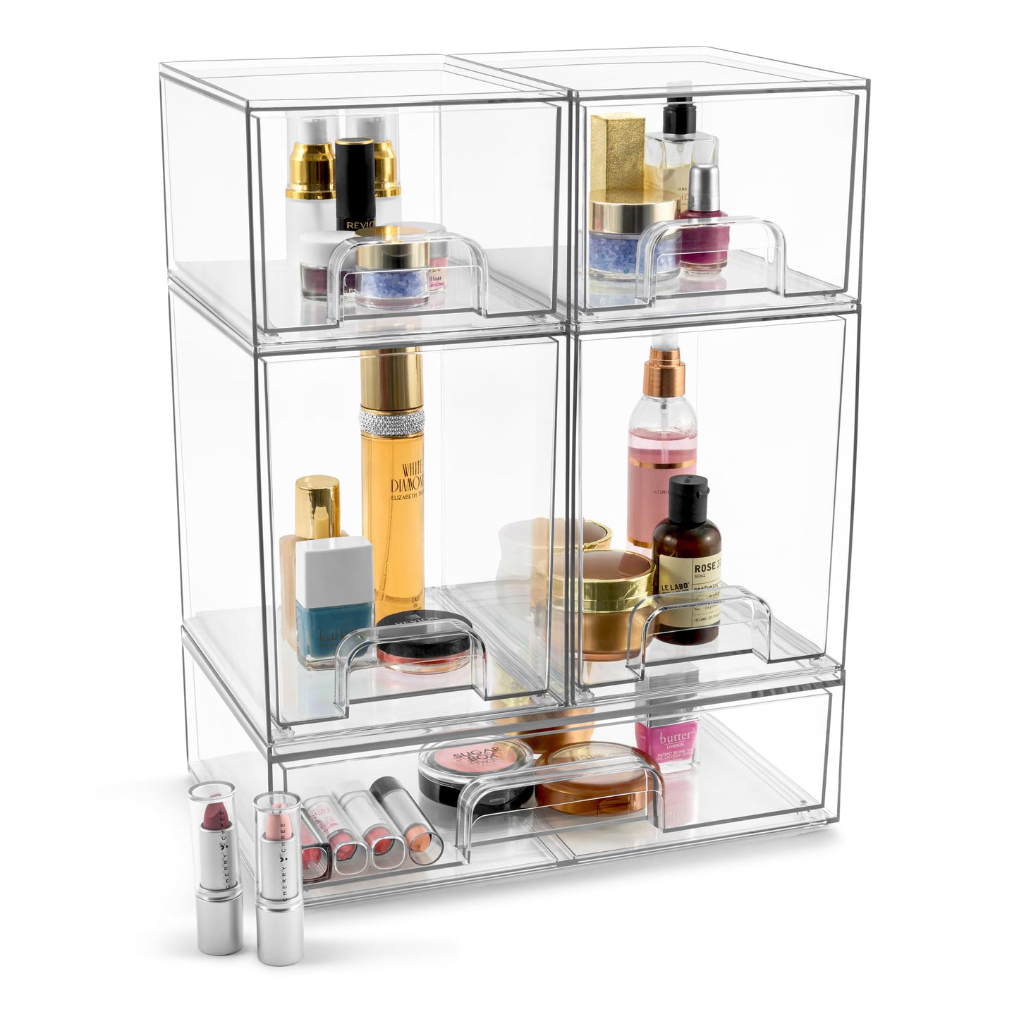 Sorbus Acrylic Storage Containers - 2 Pack, Stackable Storage Bins Set for Bathroom Organization - Clear Acrylic Drawer Organizers - Makeup Case Pull-Out Drawers (7.6’’ and 4.4’’ Tall)