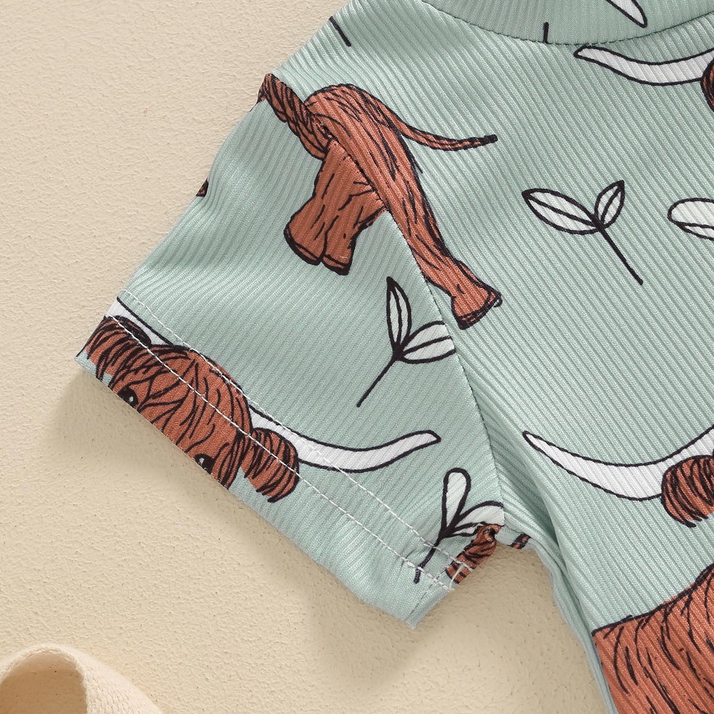 Gueuusu Country Baby Clothes Boy Girl Western Cow Print Short Sleeve Romper Bodysuit Ribbed One Piece Jumpsuit Summer Outfit