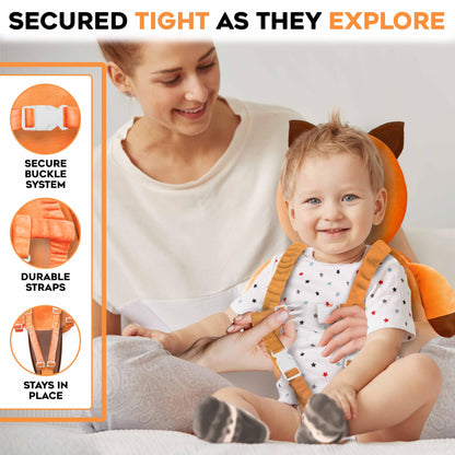100% Cotton Non-Toxic Hypoallergenic Baby Backpack Head Protection Pillow, Full Head Coverage, Baby Head Pillow for Falling, Secure, Durable, Fox (Orange)