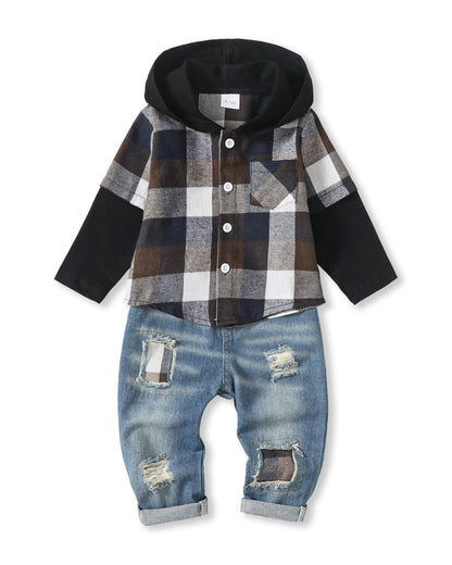 NZRVAWS Baby Boy Clothes Toddler Outfit Infant 6 12 18 24 Months2 3 4T Sweatsuit Ripped Jeans Fall Winter Clothing