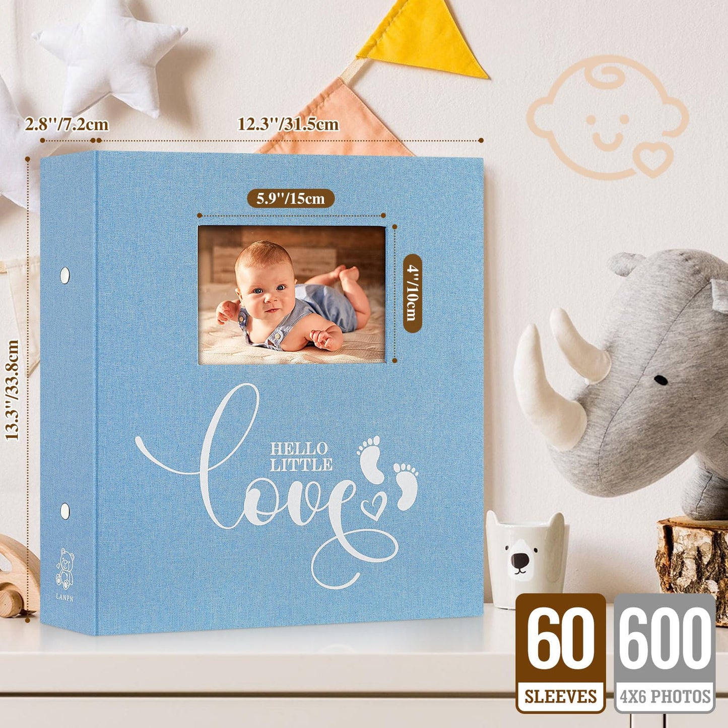 Lanpn Baby Photo Album 4x6 600 Pockets, Linen cover Newborn Bebe Memory Book Photobook Holds 600 Horizontal and Vertical Pictures, Picture Album with Front Window Gift for Boy Girl Baby Shower Pink