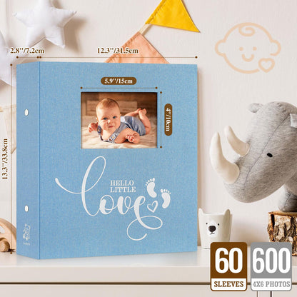 Lanpn Baby Photo Album 4x6 600 Pockets, Linen cover Newborn Bebe Memory Book Photobook Holds 600 Horizontal and Vertical Pictures, Picture Album with Front Window Gift for Boy Girl Baby Shower Pink