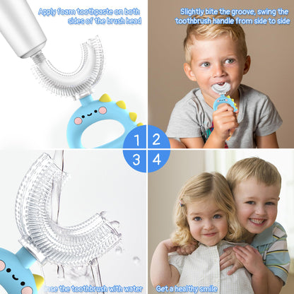 U Shaped Toothbrush - for Kids, Manual Whole Mouth Toddler Toothbrush Age 2-4 5 6 & up, Food Grade Soft Silicone Brush, 360° Oral Teeth Cleaning, Good for Dental Health, 2 Blue
