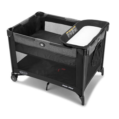 Graco On The Go Zip Pack ‘n Play Playard, Folding Playpen with Bassinet, Portable Crib, Reeves