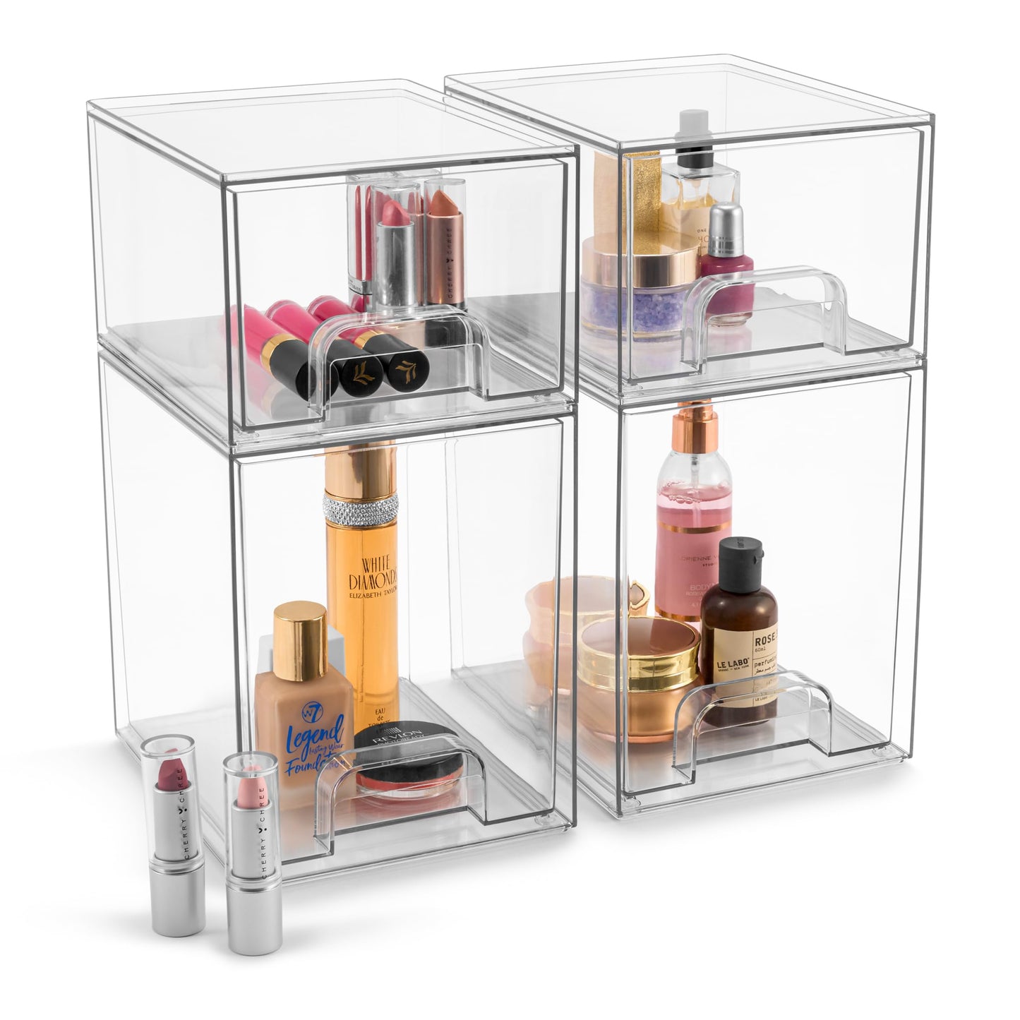 Sorbus Acrylic Storage Containers - 2 Pack, Stackable Storage Bins Set for Bathroom Organization - Clear Acrylic Drawer Organizers - Makeup Case Pull-Out Drawers (7.6’’ and 4.4’’ Tall)