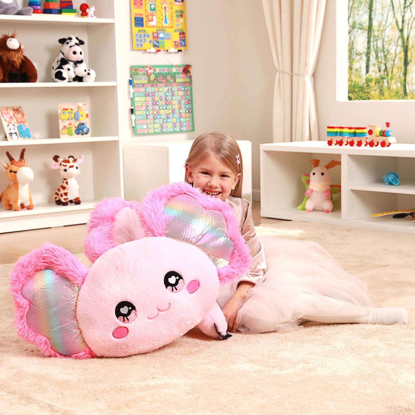 IKASA Giant Axolotl Stuffed Animal Plush Toy,Large Big Jumbo Soft Toys,31.5" Huge Size Cute Plushy Fluffy Fat Plushie,Gifts for Kids Girls
