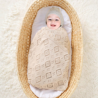 mimixiong Baby Swaddle Blanket 100% Cotton Gender Neutral Pointelle Receiving Blanket for Boys Girls Cuddle Stroller Crib Blanket (Oatmeal)