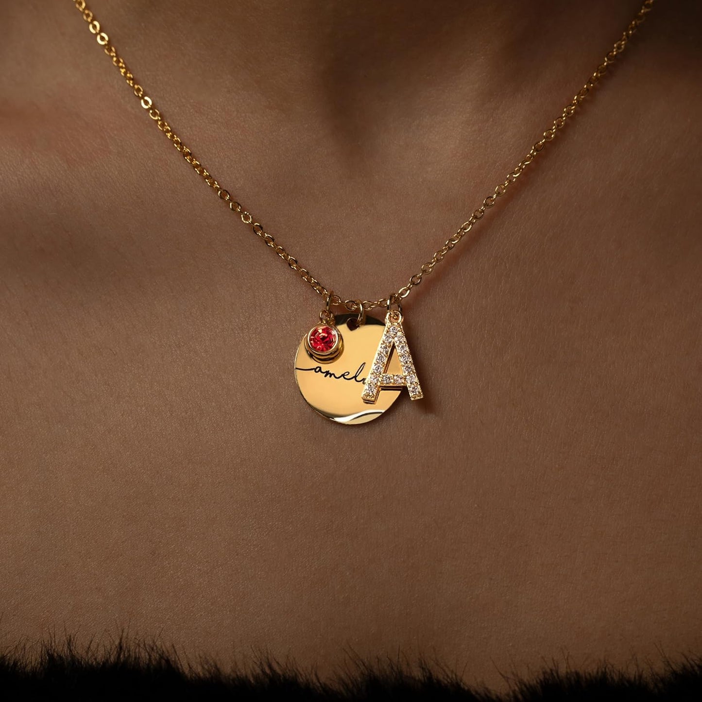 Birthstone Name Necklace Personalized Jewelry for Women Mother's Day Neckace Gifts for Mom Gold Plated Pendant Charm, Custom Jewelry Grandma Gift Birthday Personalized Gifts for New Moms -CN-BS-SH