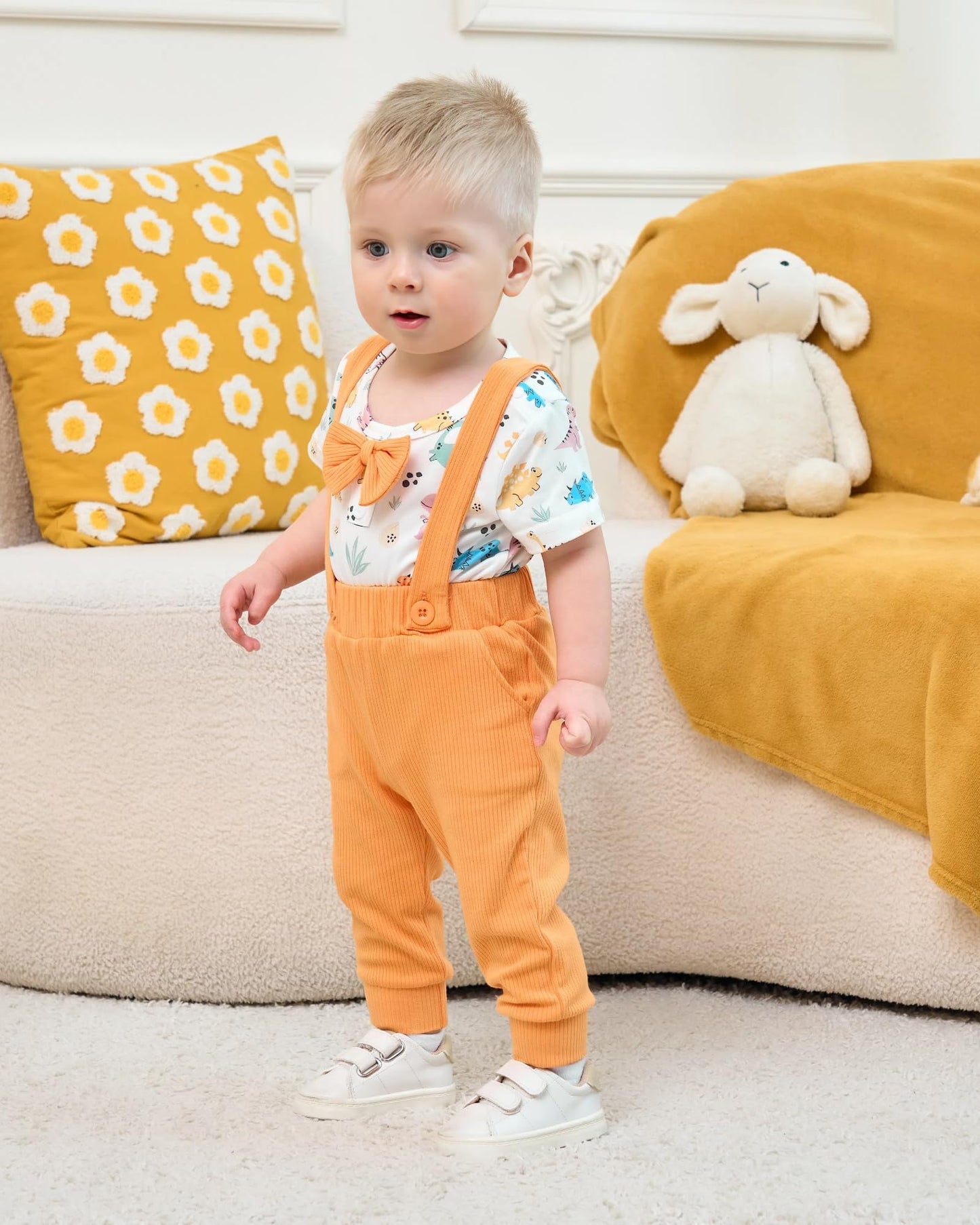 SANMIO Baby Boy Clothes 0-18 Months Newborn Outfits Short Sleeve Romper Top and Suspender Pants Baby Boy Summer Clothing 2Pcs