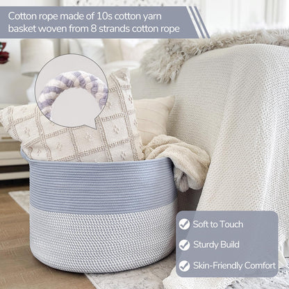 INDRESSME XXXLarge Cotton Rope Basket 21.7" x 21.7" x 13.8" Woven Baby Laundry Blanket Basket Toy Baskets with Handle Storage Comforter Cushions Thread Laundry Hamper