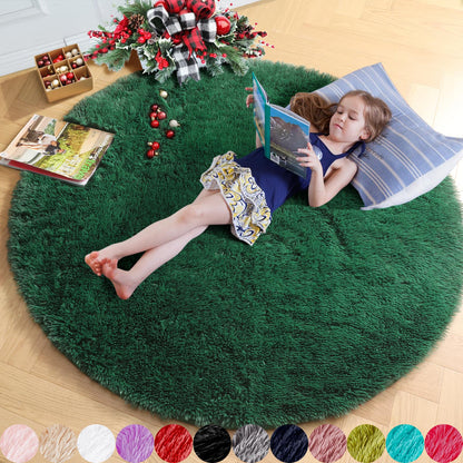 Pink Round Area Rugs 6Ft for Bedroom Living Room, Big Fluffy Shag Circle Rug for Kids Playroom, Cute Preppy Room Decor for Teen Girls, Cozy Fuzzy Furry Plush Carpets for Baby Nursery, Dorm, Classroom
