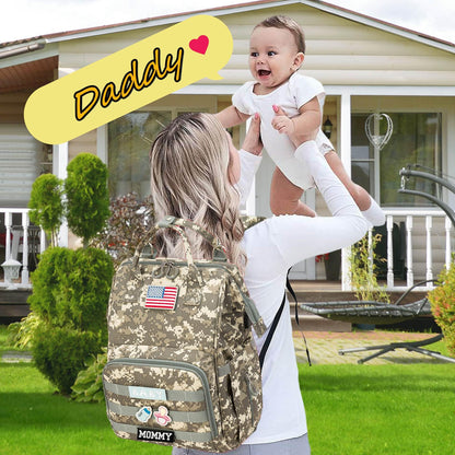 Diaper Bag Backpack for Dad and Mom with USB Charging Port Stroller Straps and Insulated Pocket,army military Travel Nappy Backpack for Daddy/Mommy (Black)