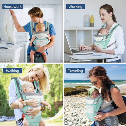 Baby Carrier with Hip Seat,Ergonomic M Position 6in1 Baby Carrier Newborn to Toddler,Head Support and Breathable Mesh Newborn Carrier,Adjustable Baby Holder Carrier for Dad&Mom-Grey