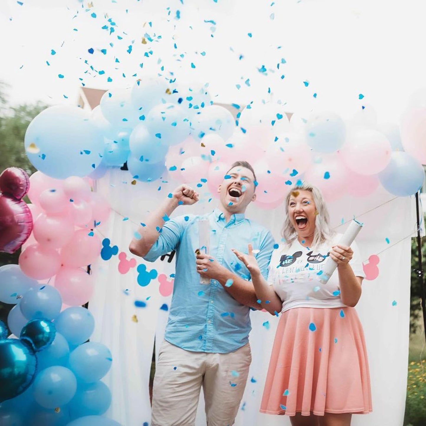 PrimePure Gender Reveal Confetti Cannon - Heart Shaped Confetti Poppers - Blue 2 Pack - Baby Boy Gender Reveal Party Poppers Party Cannons Shooter Blaster