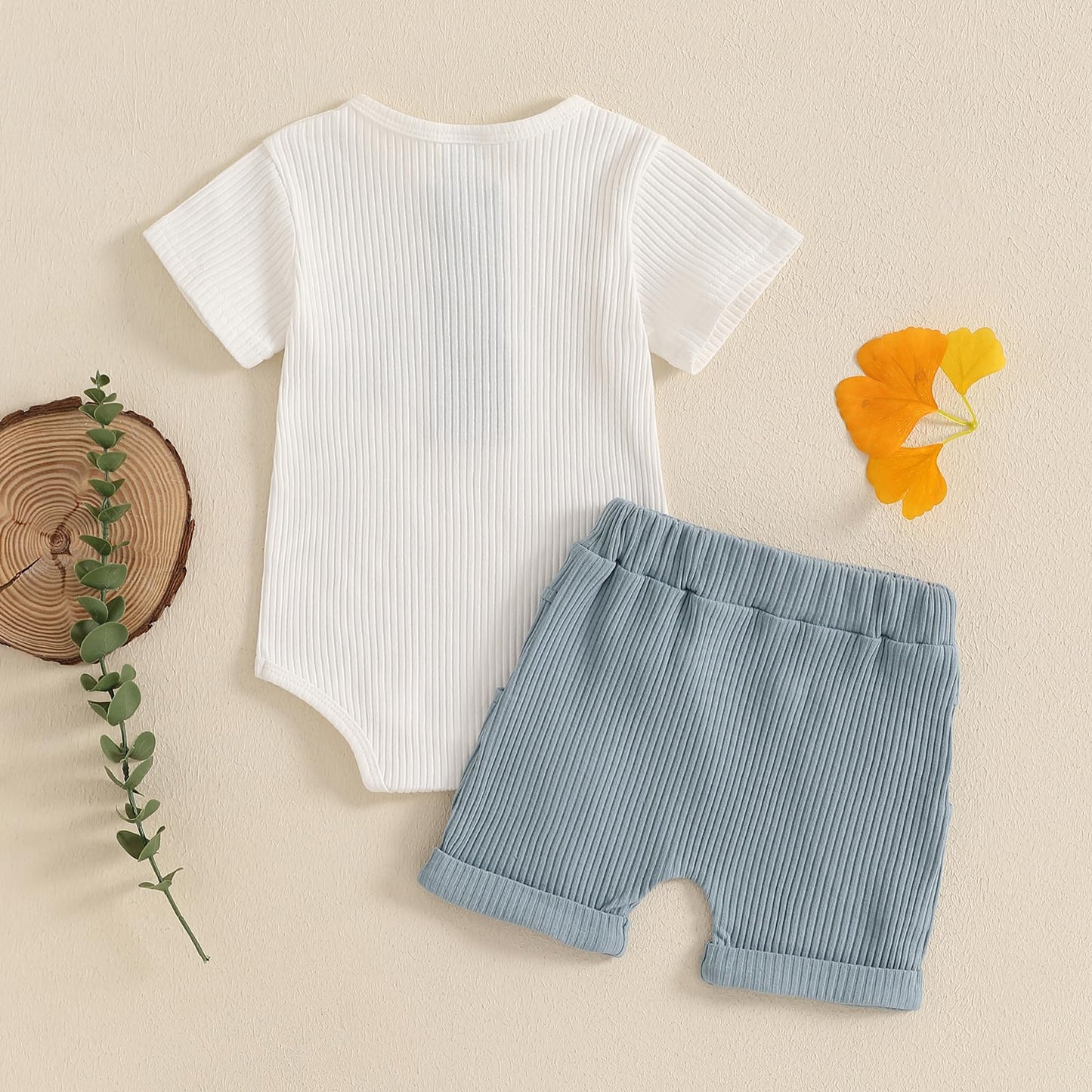 fhutpw Baby Boy Clothes Short Sleeve Romper & Shorts Sets Newborn 3 6 12 Months Summer Knitted Ribbed Splicing Color Outfits