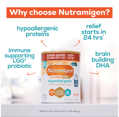Enfamil Nutramigen Hypoallergenic Baby Formula with Iron, Lactose Free, Colic Relief from Cow's Milk Allergy Starts in 24 Hours, Brain Building DHA, Probiotic LGG for Immune Support, 27.8 Oz Can