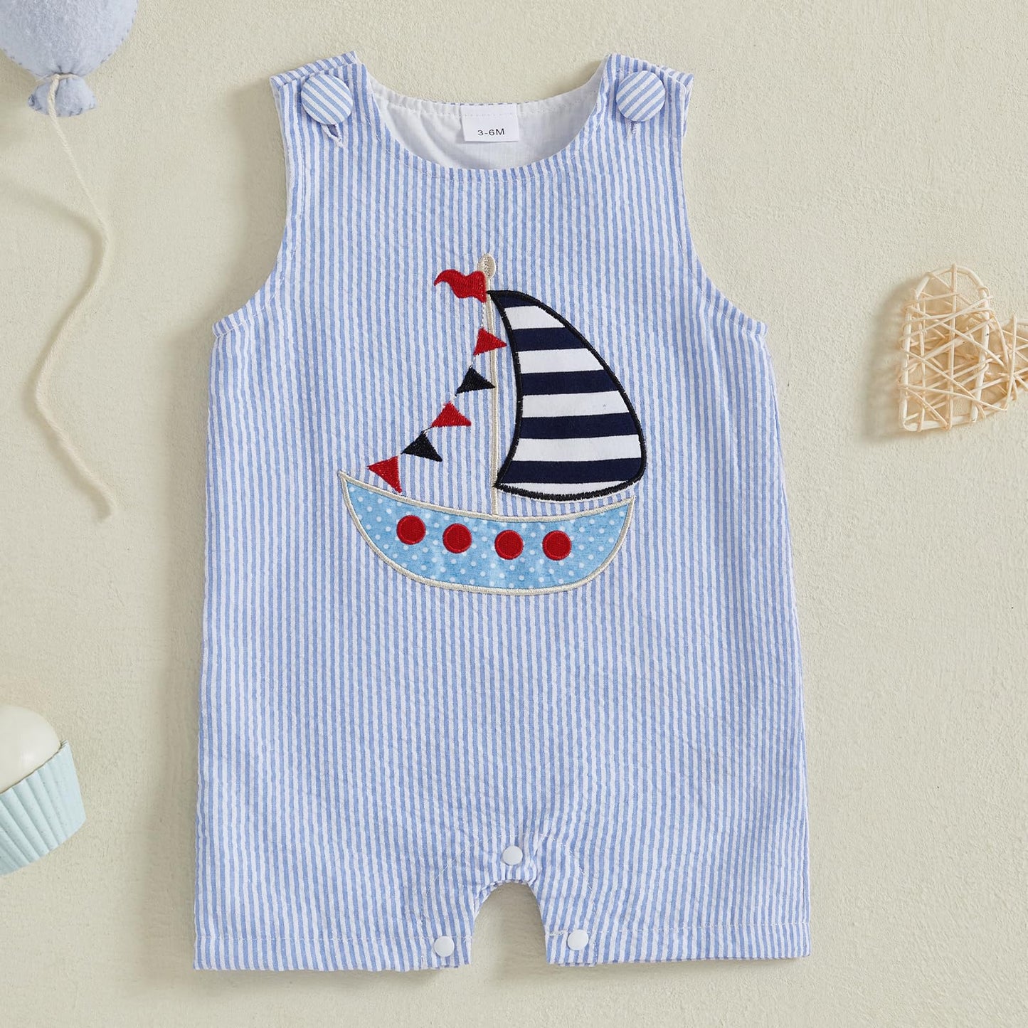 YINGISFITM Newborn Baby Boy Clothes Sailboat Overalls Sleeveless Jumpsuit Infant Bodysuit Toddler Outfits