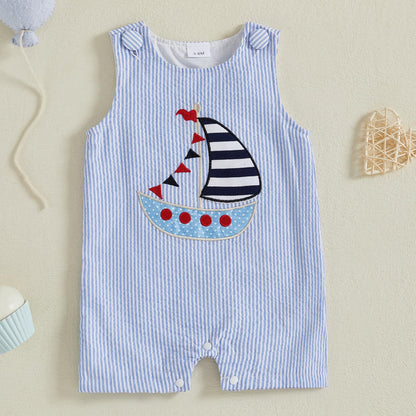 YINGISFITM Newborn Baby Boy Clothes Sailboat Overalls Sleeveless Jumpsuit Infant Bodysuit Toddler Outfits