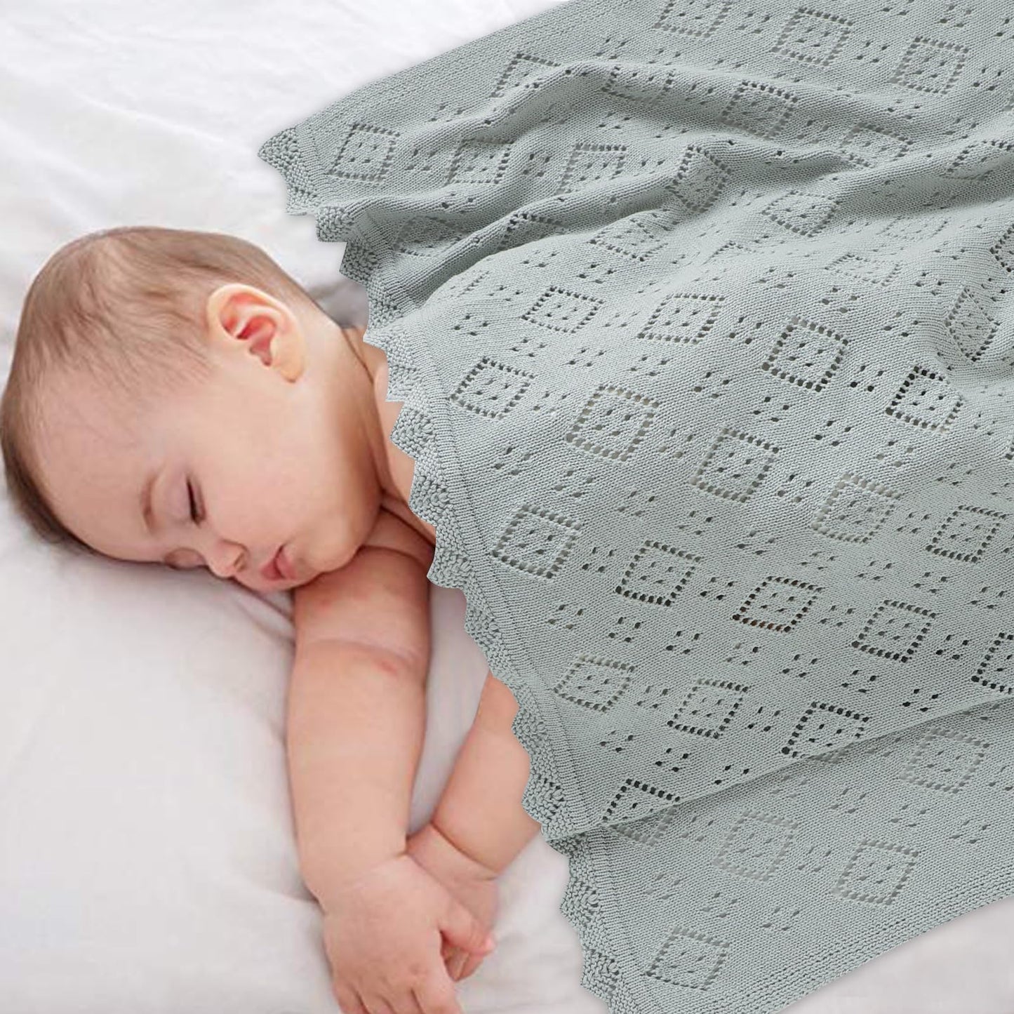 mimixiong Baby Swaddle Blanket 100% Cotton Gender Neutral Pointelle Receiving Blanket for Boys Girls Cuddle Stroller Crib Blanket (Oatmeal)