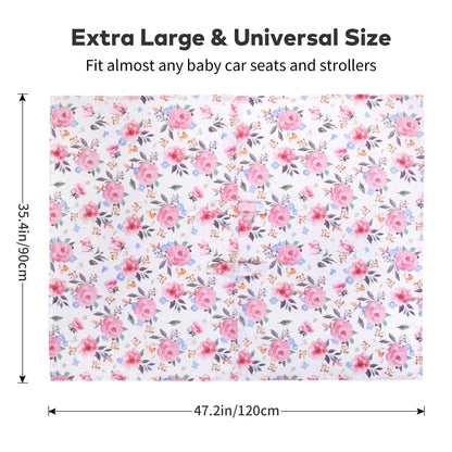 Rquite Car Seat Cover, Muslin Cotton Infant Car Seat Canopy, Breathable Baby Carrier Cover, Summer Stroller Sun Shade, Flower