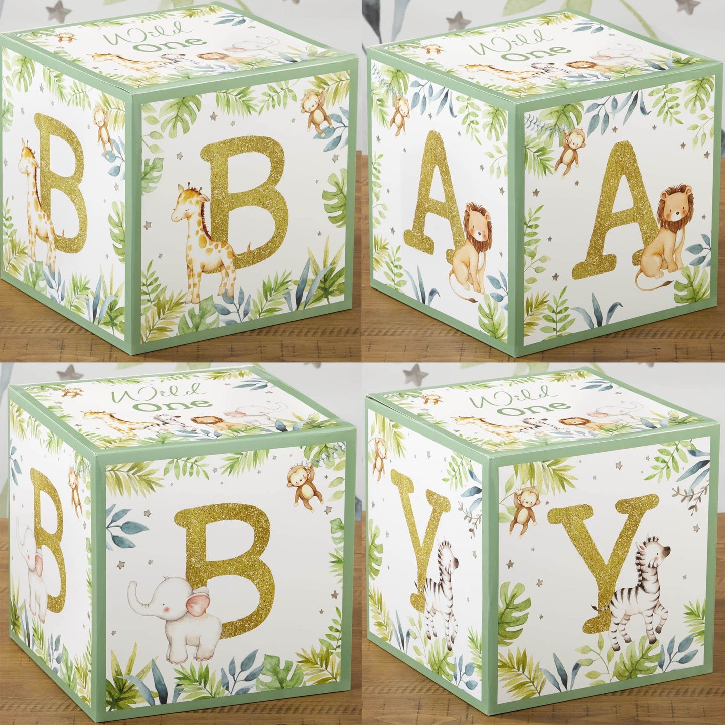 Kate Aspen Woodland Baby Shower Boxes with Letters for Baby Shower Gender Reveal Decorations Photo Prop & Forest Animal Nursery Decor (Set of 4 Blocks Spells Baby)