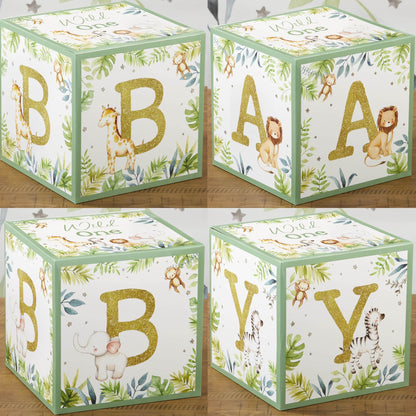 Kate Aspen Woodland Baby Shower Boxes with Letters for Baby Shower Gender Reveal Decorations Photo Prop & Forest Animal Nursery Decor (Set of 4 Blocks Spells Baby)