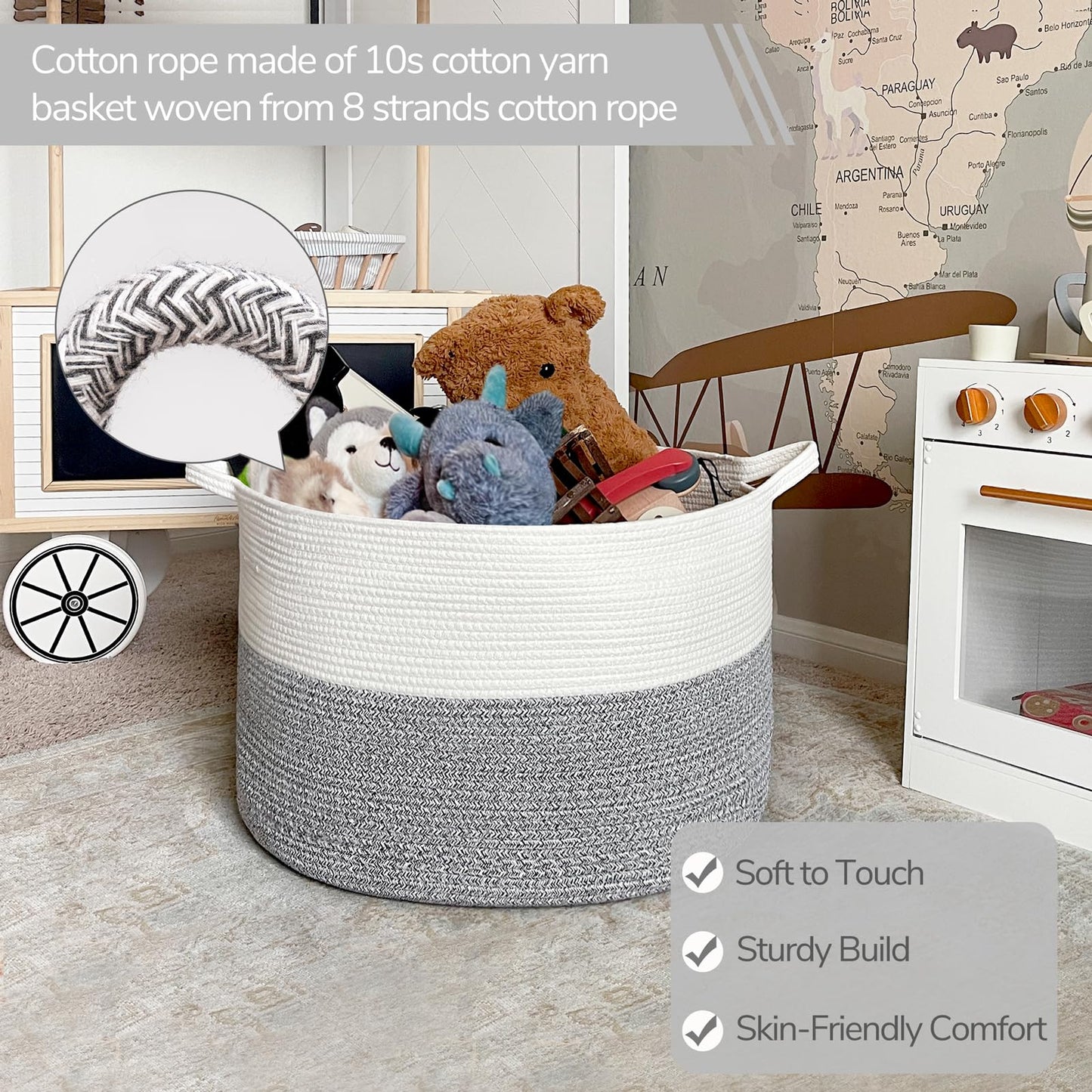INDRESSME XXXLarge Cotton Rope Basket 21.7" x 21.7" x 13.8" Woven Baby Laundry Blanket Basket Toy Baskets with Handle Storage Comforter Cushions Thread Laundry Hamper