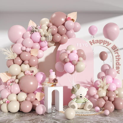Dusty Pink Brown Balloon Arch Kit, Double Stuffed Blush Brown Cream Beige Nude Tan Pink Balloons Boho Balloon Garland Kit for Birthday Baby Shower Wedding Bridal Shower Gender Reveal Party Decoration