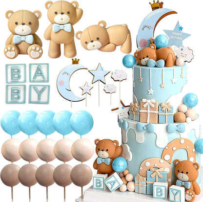 JeVenis Blue Bear Cake Decoration Baby Bear Baby Shower Cake Topper Bears Cake Decoration Baby Shower Birthday Cake Decoration