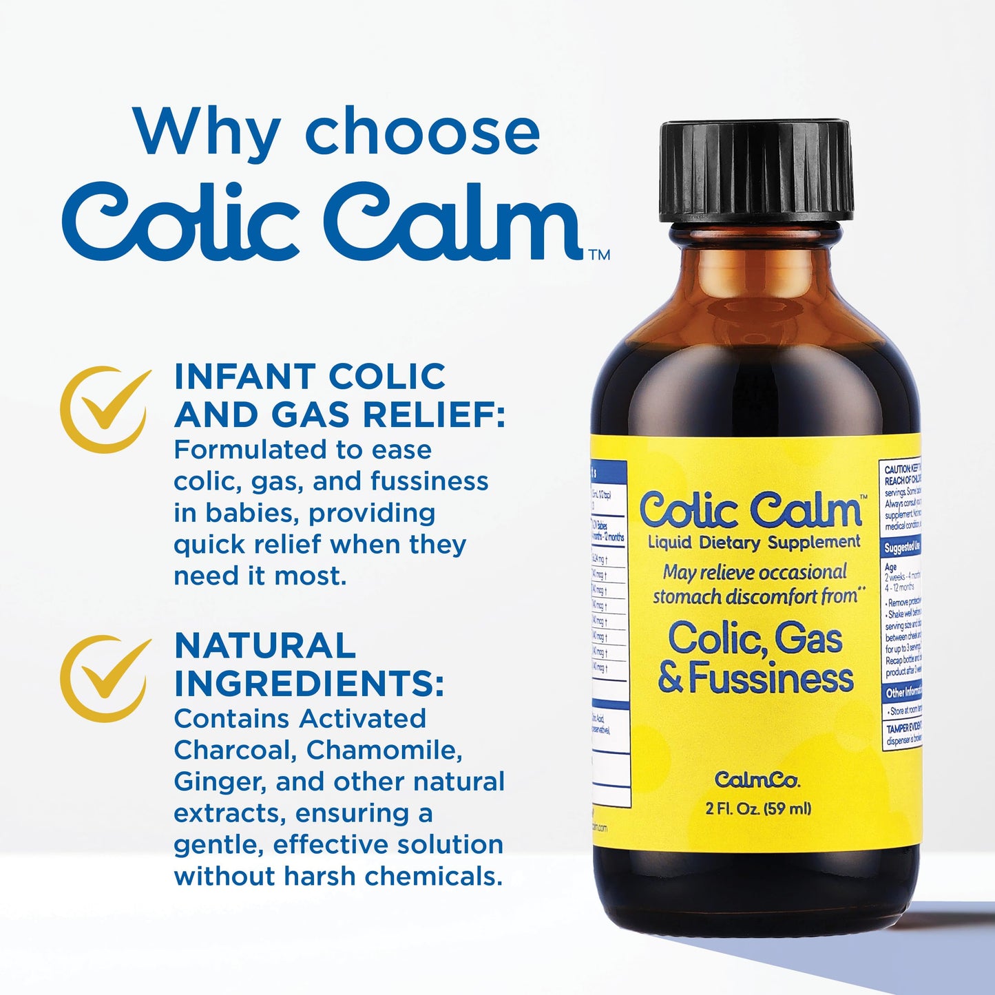 Colic Calm Infant Gripe Water for Colic, Helps Fussiness, Upset Stomach, and Baby Gas Relief, 2 fl oz (Pack of 1)