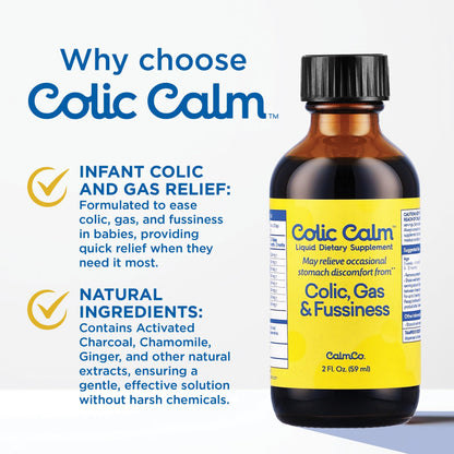 Colic Calm Infant Gripe Water for Colic, Helps Fussiness, Upset Stomach, and Baby Gas Relief, 2 fl oz (Pack of 1)
