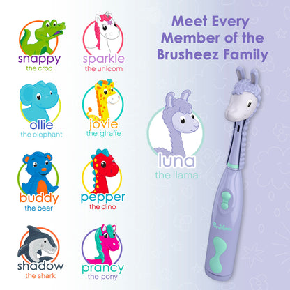 Brusheez Kids’ Electric Toothbrush Set - Safe & Effective for Ages 3+ - Parent Tested & Approved with Gentle Bristles, 2 Brush Heads, Rinse Cup, 2-Minute Timer, & Storage Base (Sparkle The Unicorn)