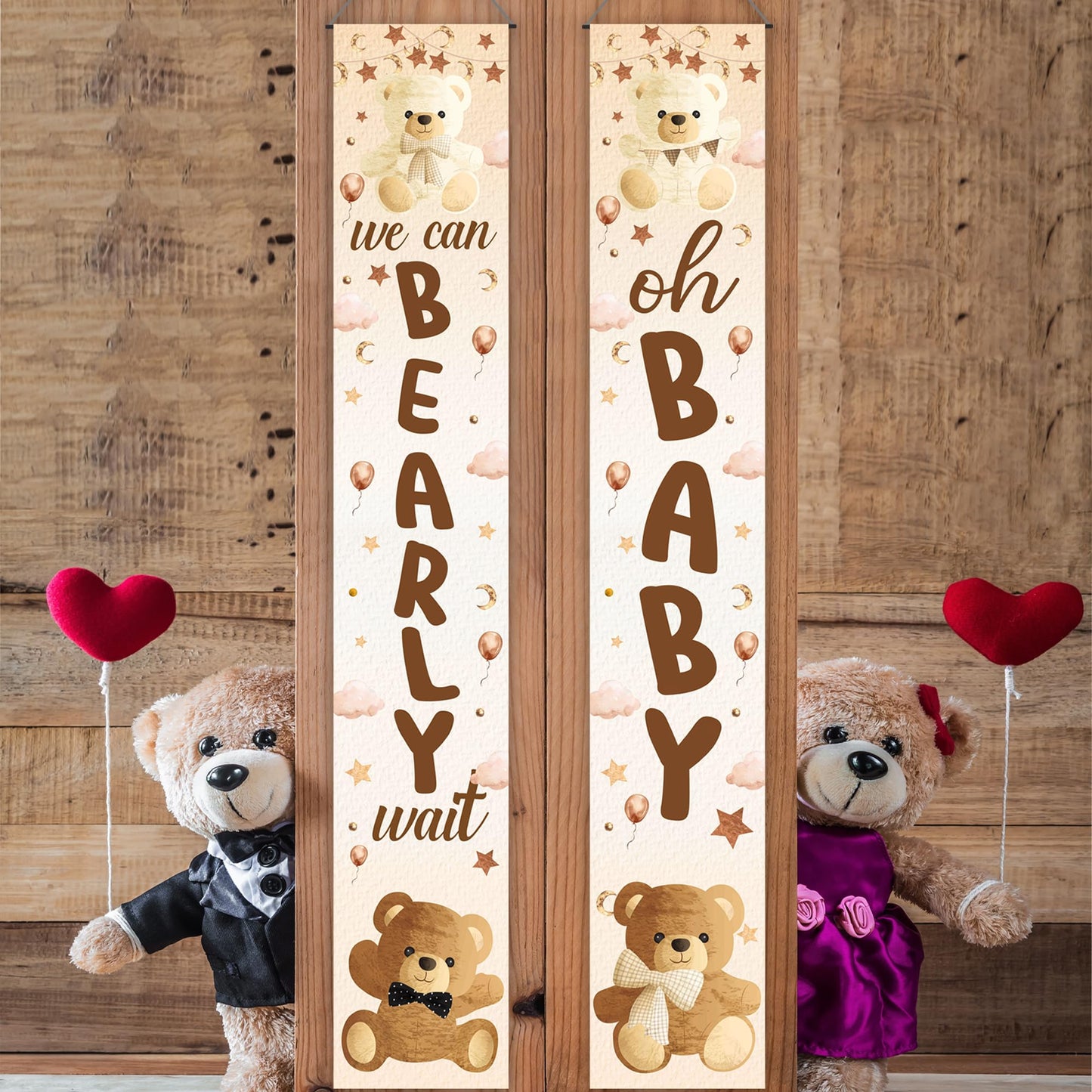 umoni Teddy Bear Banner, We Can Bearly Wait, Brown Glitter, Baby Shower Decorations, Gender Reveal Party Supplies, 19.0x70.0 inches