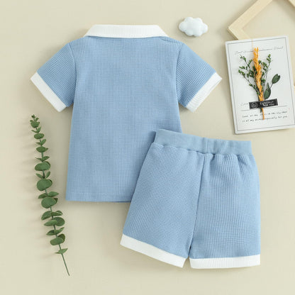 Kuriozud Newborn Baby Boy Summer Clothes Button Short Sleeve Romper Bodysuit Shorts Set Toddler Soft Waffle Outfit