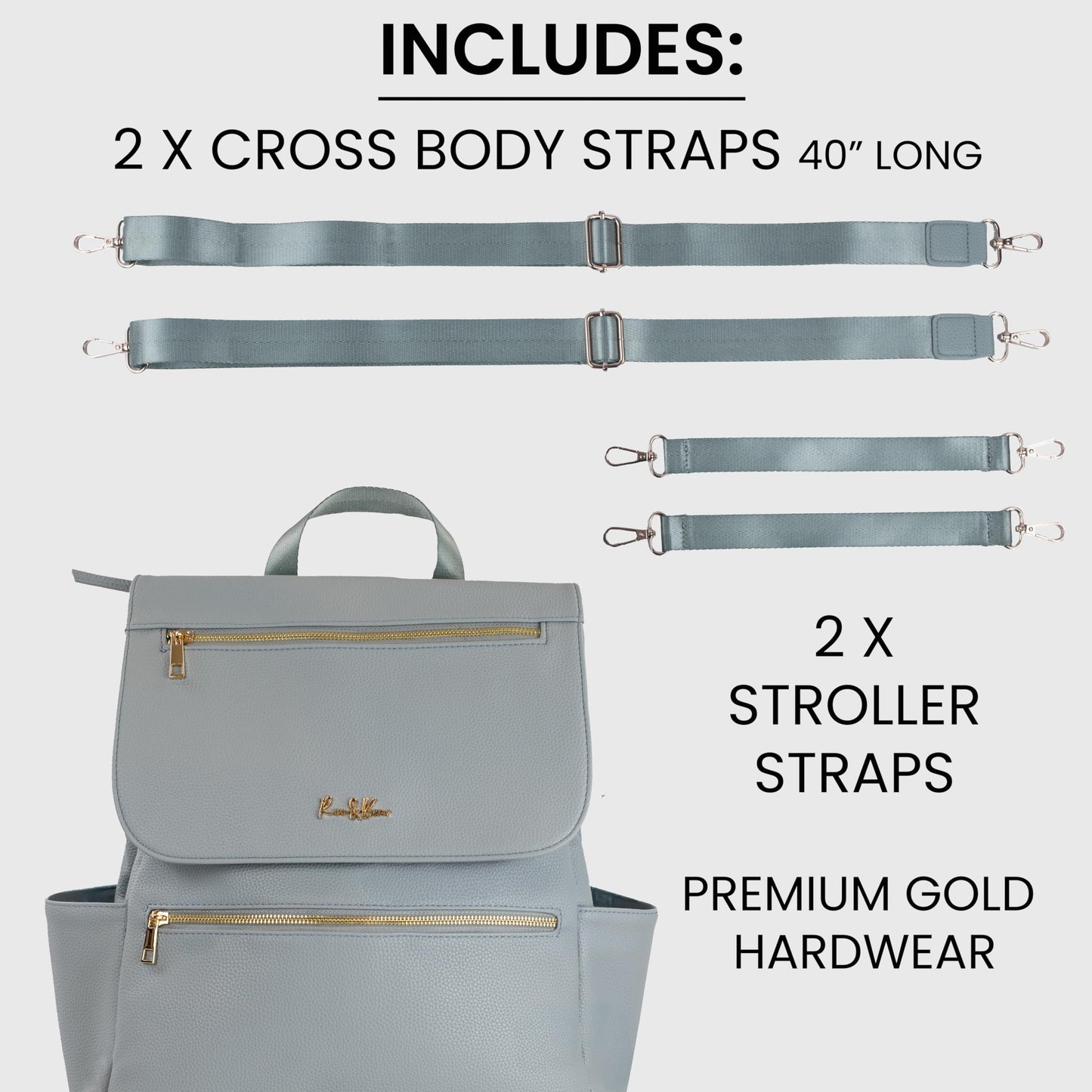 Premium Vegan Leather Diaper Bag Backpack – Large Designer Baby Bag, Stylish Diaper Backpack with Stroller & Crossbody Straps & Multiple Compartments (Powder Blue)