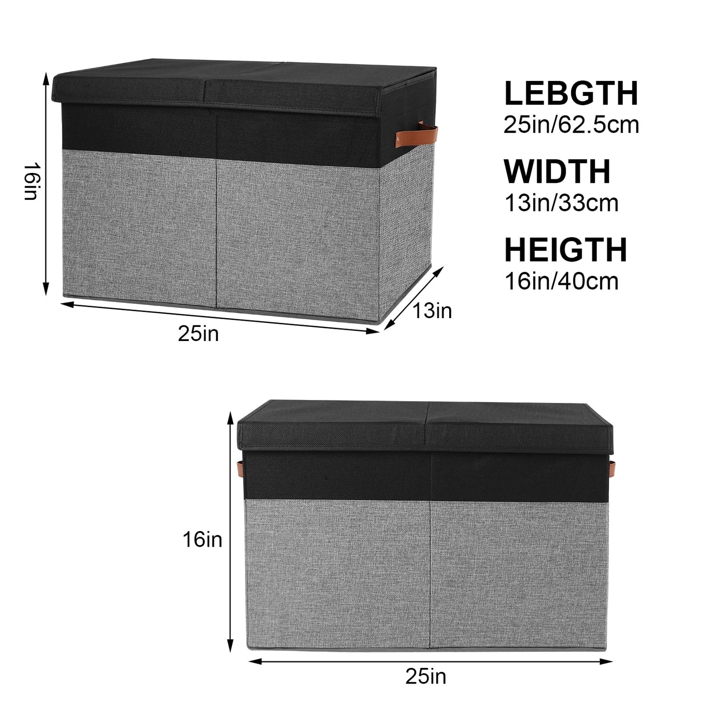 Large Toy Storage Box with Lid, Sturdy Toys Storage Chest Bin Organizer Basket with Dividers for Kids, Boys, Girls, Nursery, Closet, Bedroom, Playroom 25"x13" x16" (Beige and White)