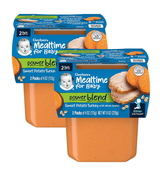 Gerber Mealtime for Baby 2nd Foods Power Blend Baby Food Tubs, Sweet Potato Turkey with Whole Grains, Pureed Baby Food, 2-4 Ounce Tubs/Pack (Pack of 2)